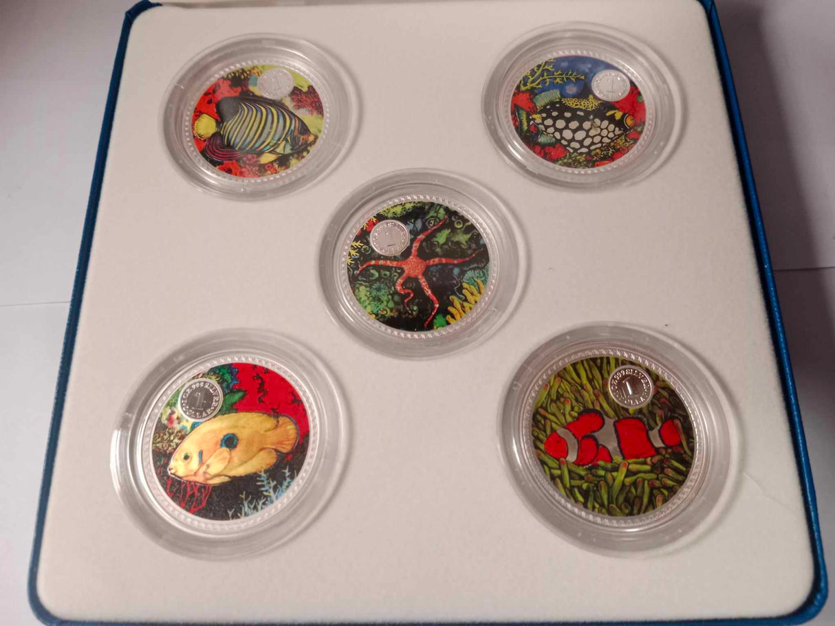 1999 The Marine Collection Coloured Silver Coin Series. 5 Coin Set