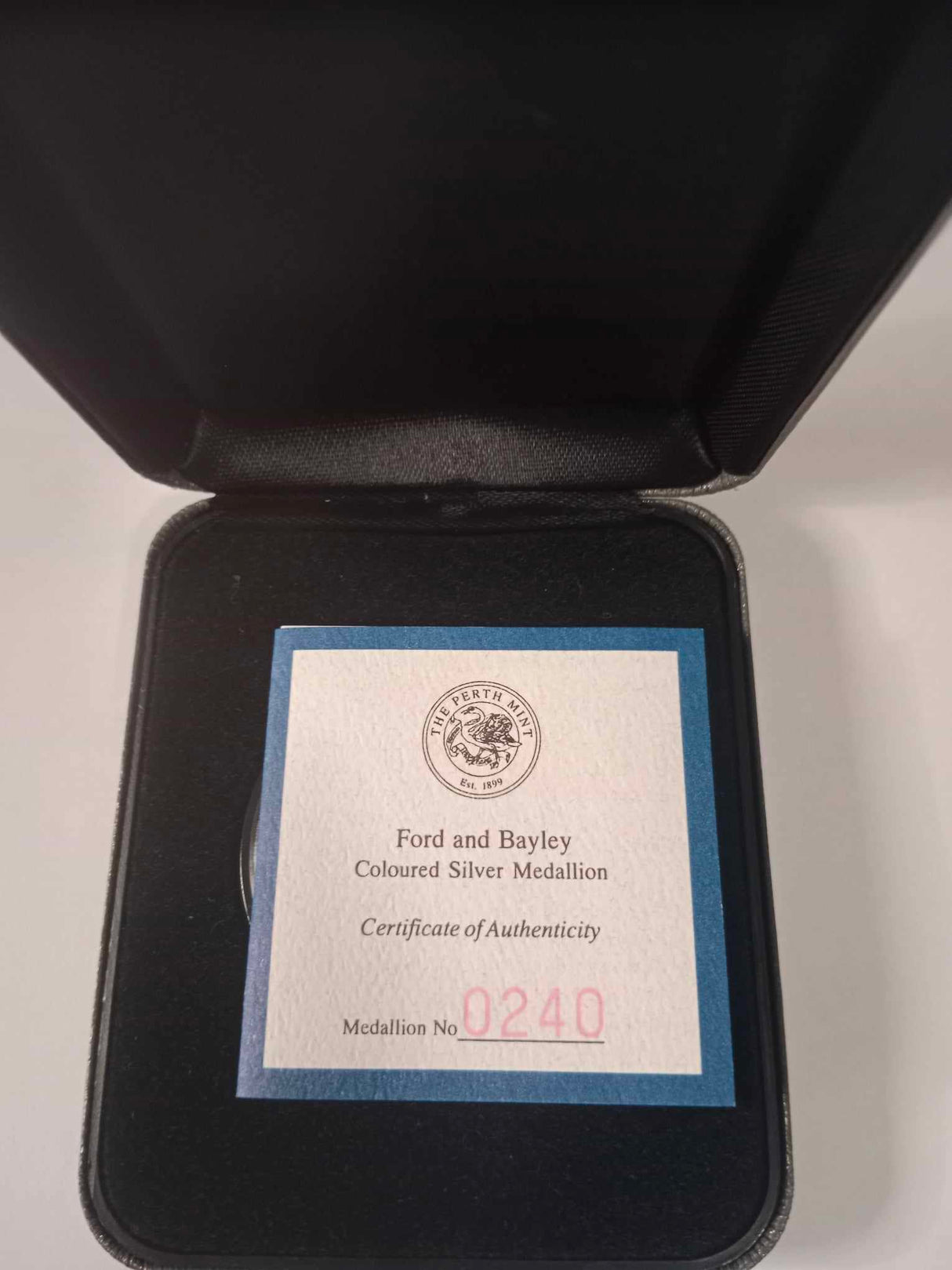 1999 Ford and Bayley Coloured Silver Medallion.