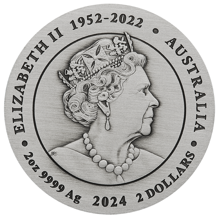 2024 Year of the Dragon. Australian Lunar Series III. 2oz Silver Antiqued Coin.