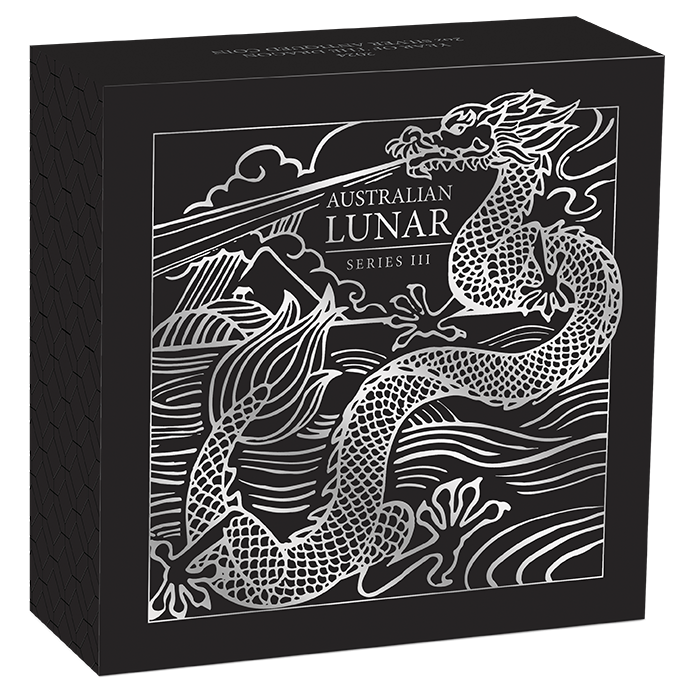 2024 Year of the Dragon. Australian Lunar Series III. 2oz Silver Antiqued Coin.