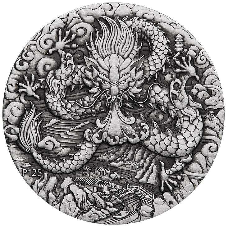 2024 Year of the Dragon. Australian Lunar Series III. 2oz Silver Antiqued Coin.