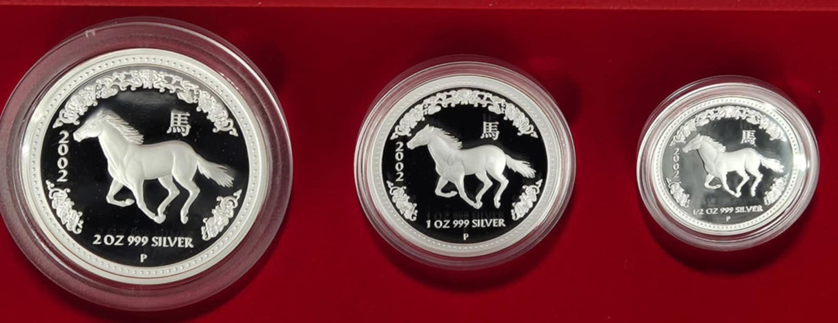 2002 Australian Lunar Silver Proof Three-Coin Set – Year of the Horse
