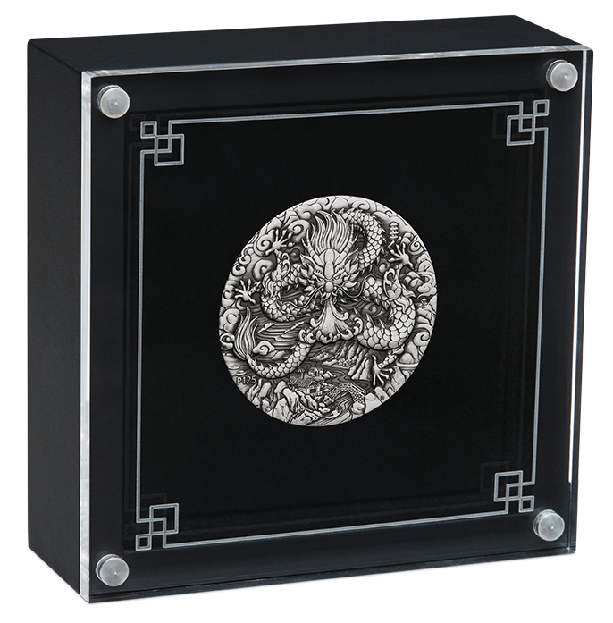 2024 Year of the Dragon. Australian Lunar Series III. 2oz Silver Antiqued Coin.