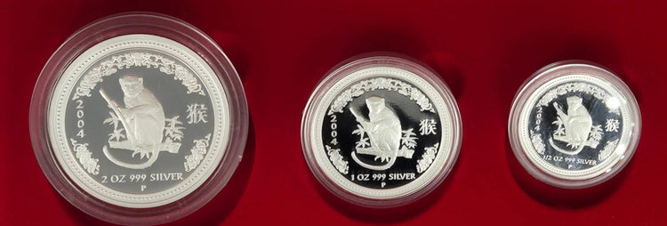 2004 Australian Lunar Silver Proof Three-Coin Set – Year of the Monkey
