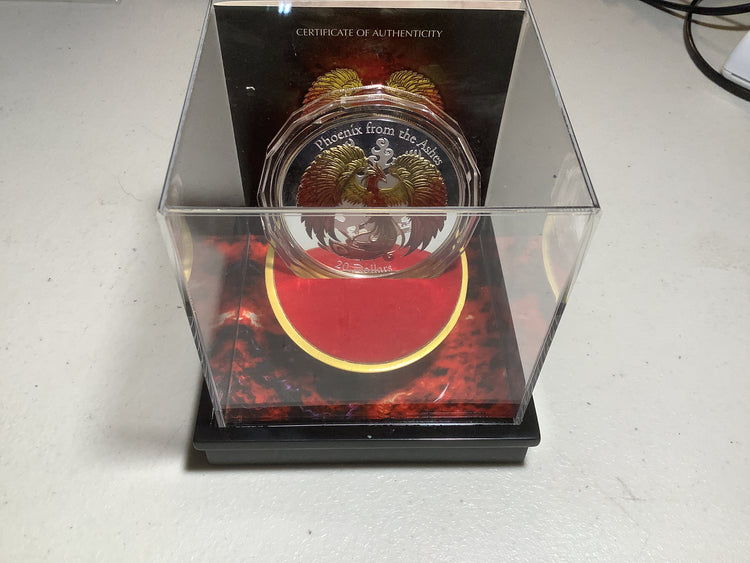 2015 $20 Cook Island Phoenix From The Ashes 3oz Silver Coloured High Relief Proof Coin.