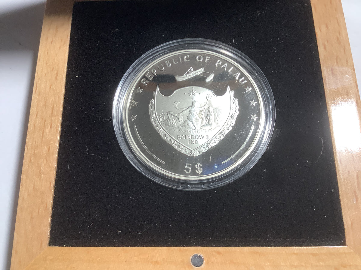2014 $5 Republic of Palau. Ounce of Luck Four-Leaf Clover Silver Proof Coin.