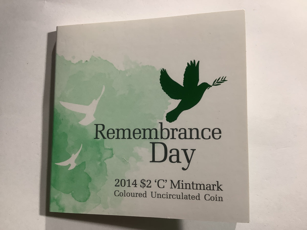 2014 $2 Remembrance Day ‘C’ Mintmark Green Dove Coin.
