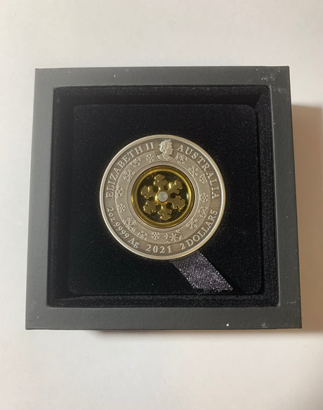 2021 $2 2oz Silver Proof Coin. Christmas Wonderland. Antiqued Coloured Coin.