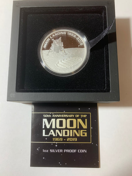 2019 $1 1oz Silver Proof Coin. 50th Anniversary of the Moon Landing. 1969-2019.