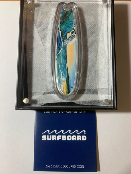 2020 $2 2oz Silver Proof Coin. Surfboard.