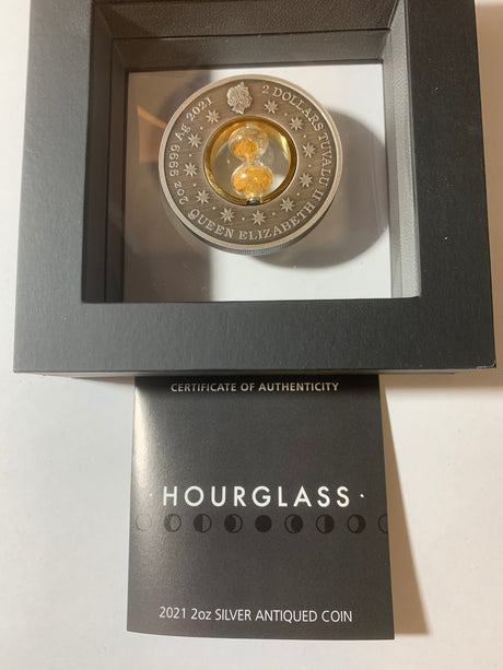 2021 $2 2oz Silver Antiqued Coin. Hourglass.