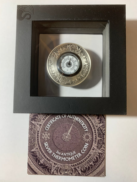 2018 $2 2oz Silver Antiquated Coin. Thermometer.