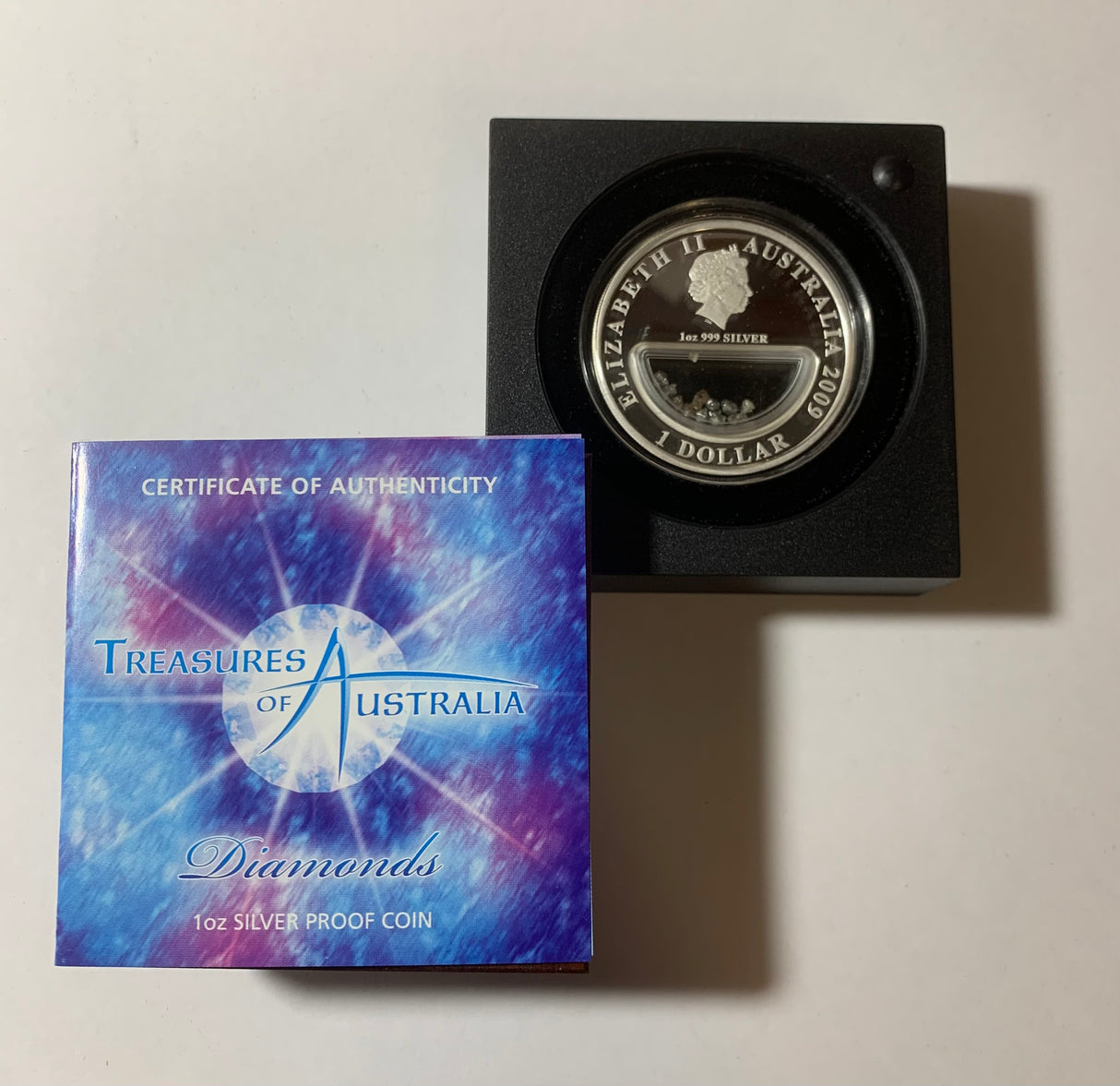 2009 $1 1oz Silver Proof Coin. Treasures of Australia. Diamonds.