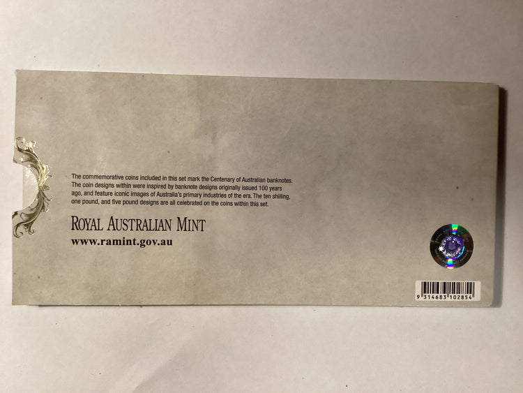2013 Centenary of Australian Banknotes Three Coin Uncirculated Set.