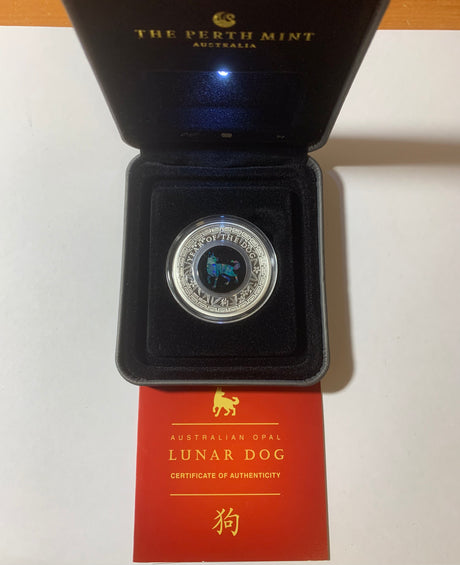 2018 $1 1oz Silver Proof Coin. Australian Opal Lunar Series. Year of the Dog.