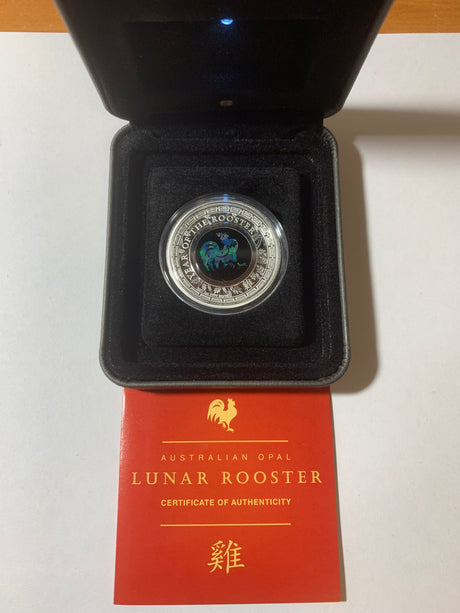 2017 $1 1oz Silver Proof Coin. Australian Opal Lunar Series. Year of the Rooster.