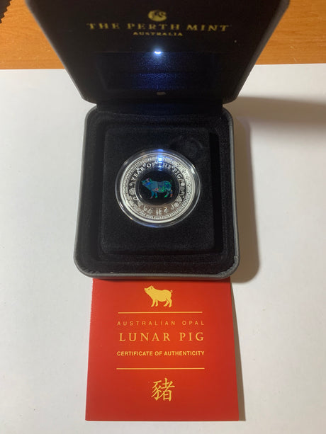 2019 $1 1oz Silver Proof Coin. Australian Opal Lunar Series. Year of the Pig.