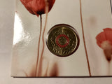 2015 $2 Lest We Forget. Red Anzac Cove. Poppy Counterstamp Carded Coin.