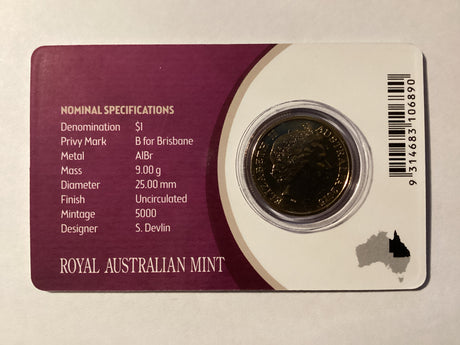 2015 $1 Mob of Roos Carded Coin. Anda Release. ‘B’ Mintmark