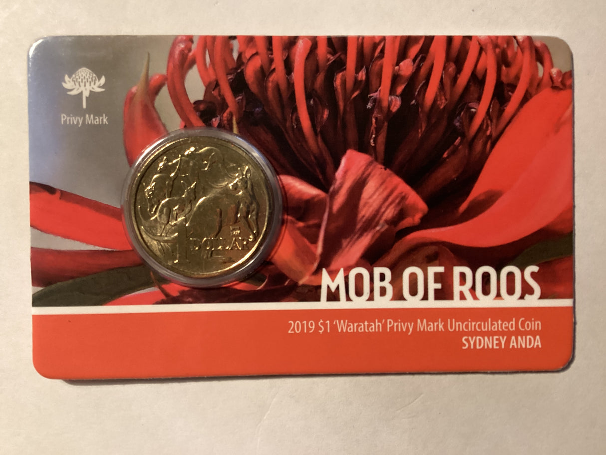 2019 $1 Mob of Roos Carded Coin. Anda Release. Waratah. Sydney ANDA.