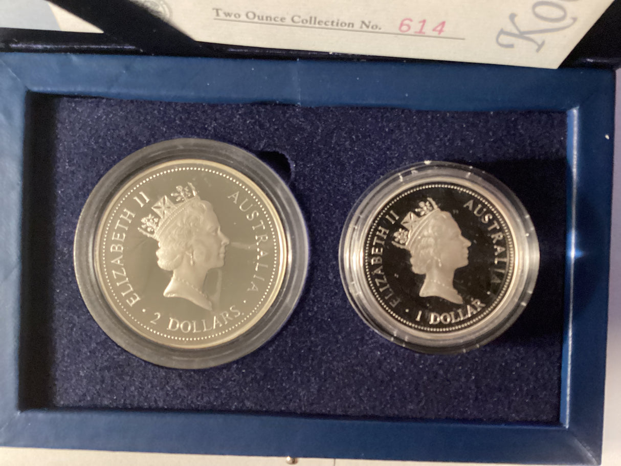 1997 The Australian Kookaburra Proof Issue. 2oz and 1oz Silver Coin Collection.