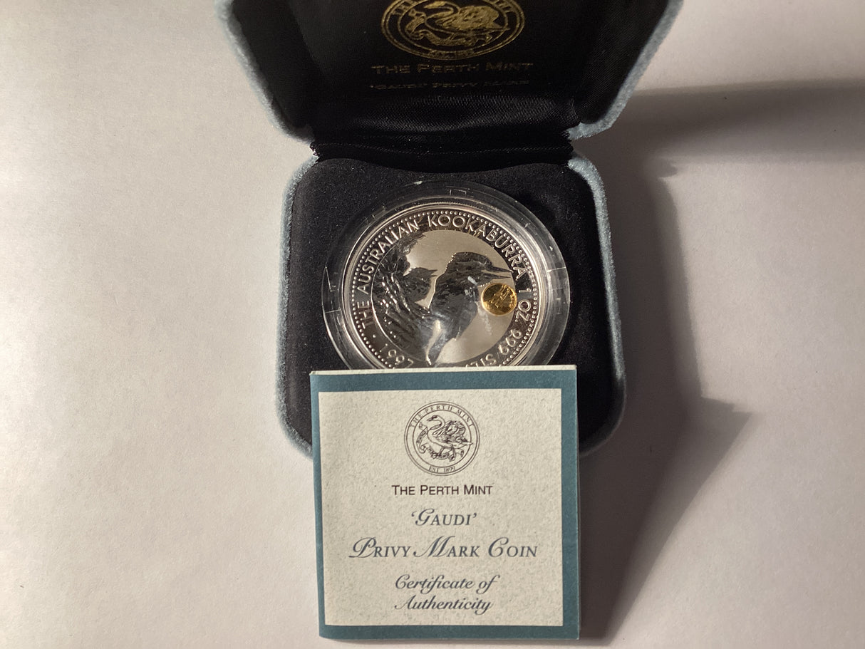 1997 $1 Kookaburra. 1oz Silver Coin. ‘Gaudi’ Privy Mark.