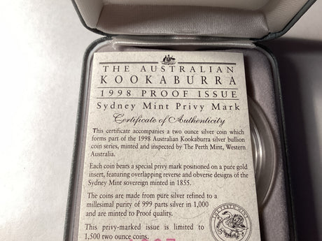 1998 $2 Kookaburra. 2oz Silver Coin. ‘Sydney Mint Sovereign’ Privy Mark.