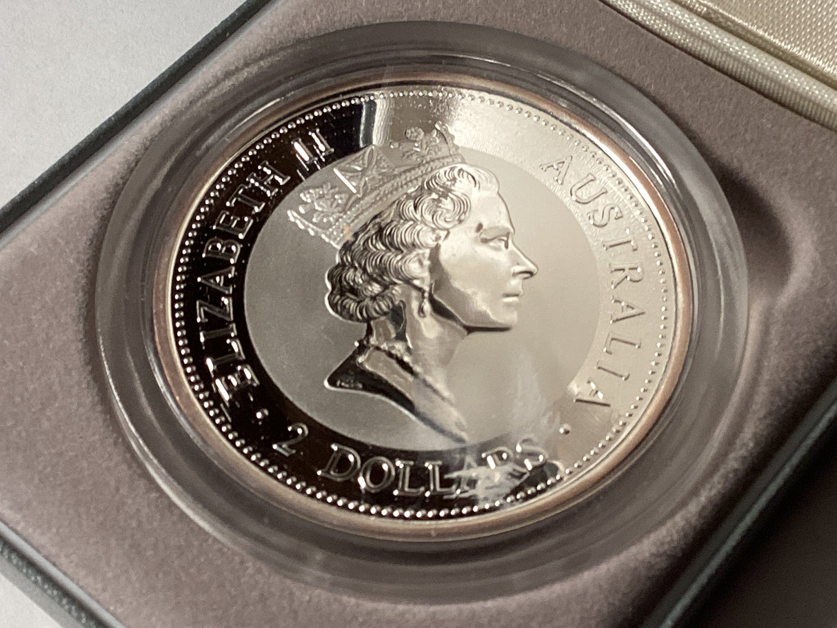 1998 $2 Kookaburra. 2oz Silver Coin. ‘Shield Sovereign’ Privy Mark.