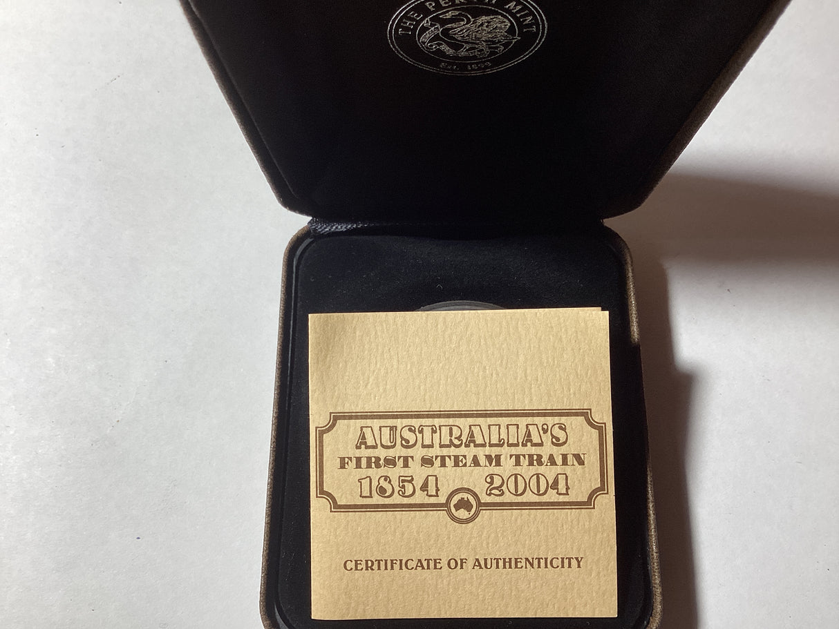 2004 Australia’s First Steam Trains 150th Anniversary. 1854-2004. 1oz Silver Proof Coin.