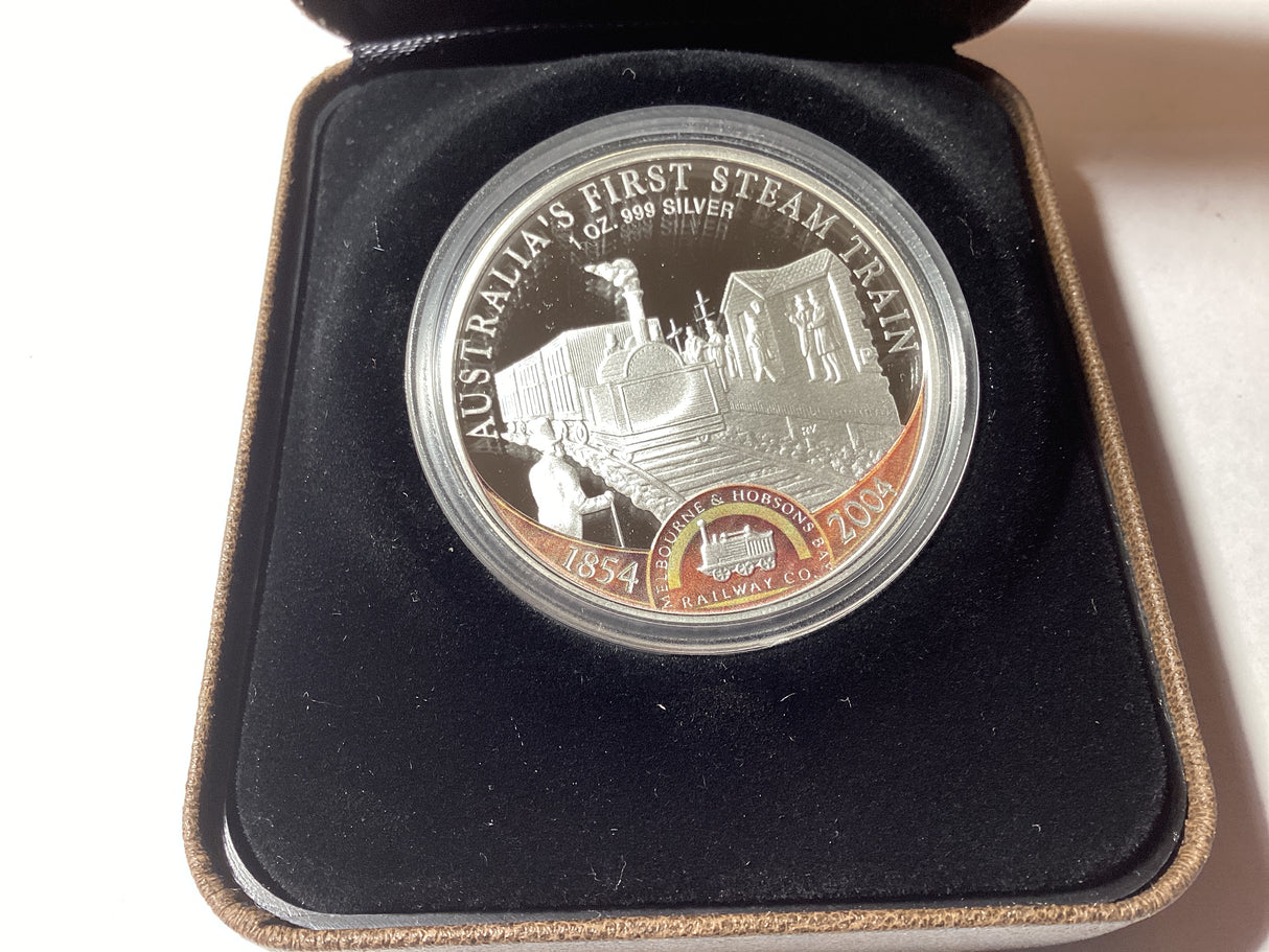 2004 Australia’s First Steam Trains 150th Anniversary. 1854-2004. 1oz Silver Proof Coin.