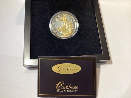 2017 2 Pound. Britannia Gold Enigma Premium Edition. 1oz Silver Proof Gilded Coin.