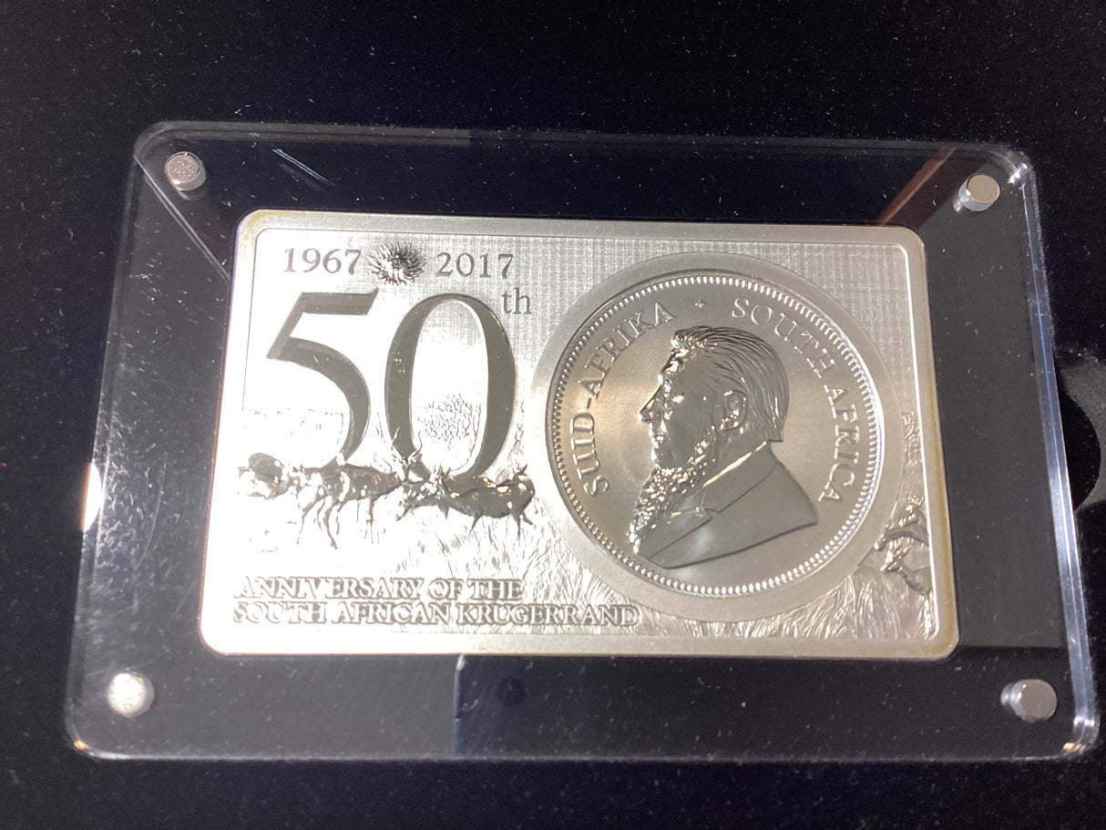 2017 The Most Famous Bullion Coin Bar Series. 50th Anniversary of the Krugerrand. 2oz Silver Bar with 1oz Silver Coin.