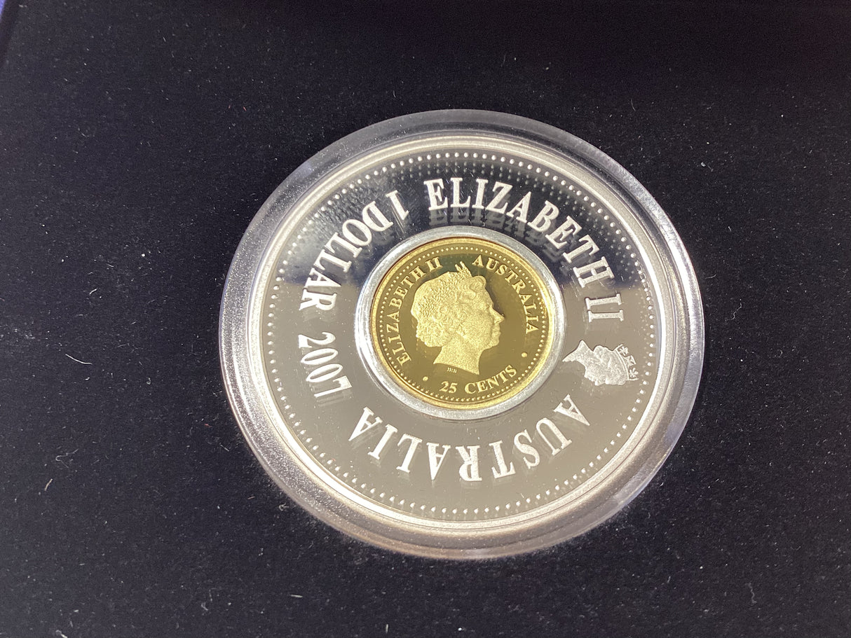 2007 $1 and 25c. Lunar Holey Dollar and Dump Set. 1oz Silver Proof Coin.