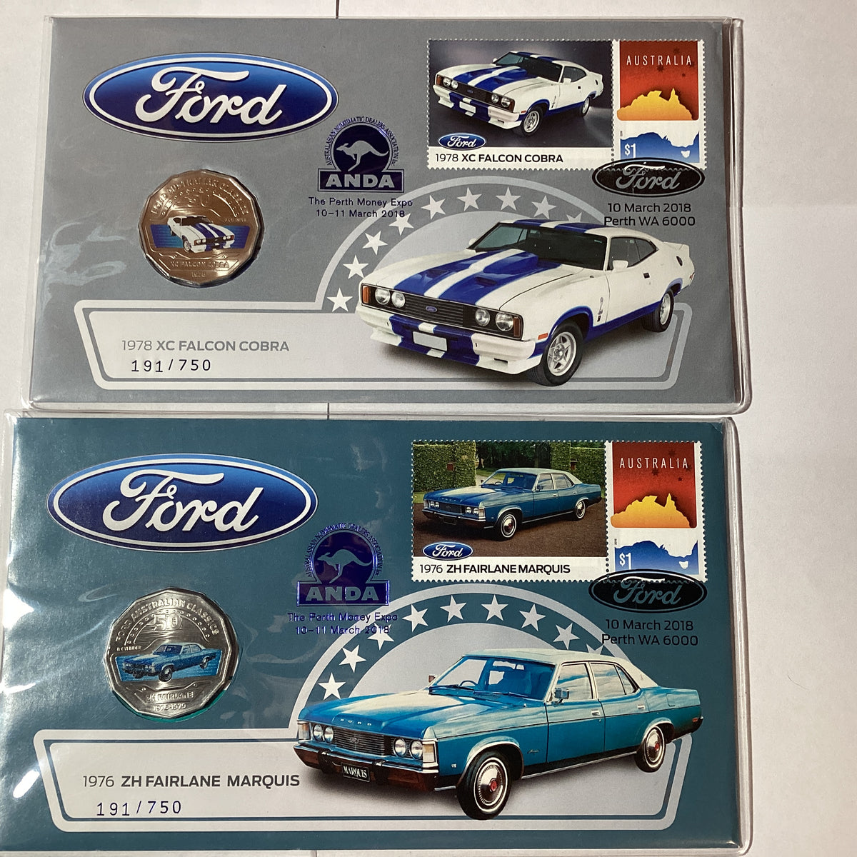 2018 PNC ANDA Perth Money Expo Pair. 1978 XC Falcon Cobra/1976. ZH Fai ...