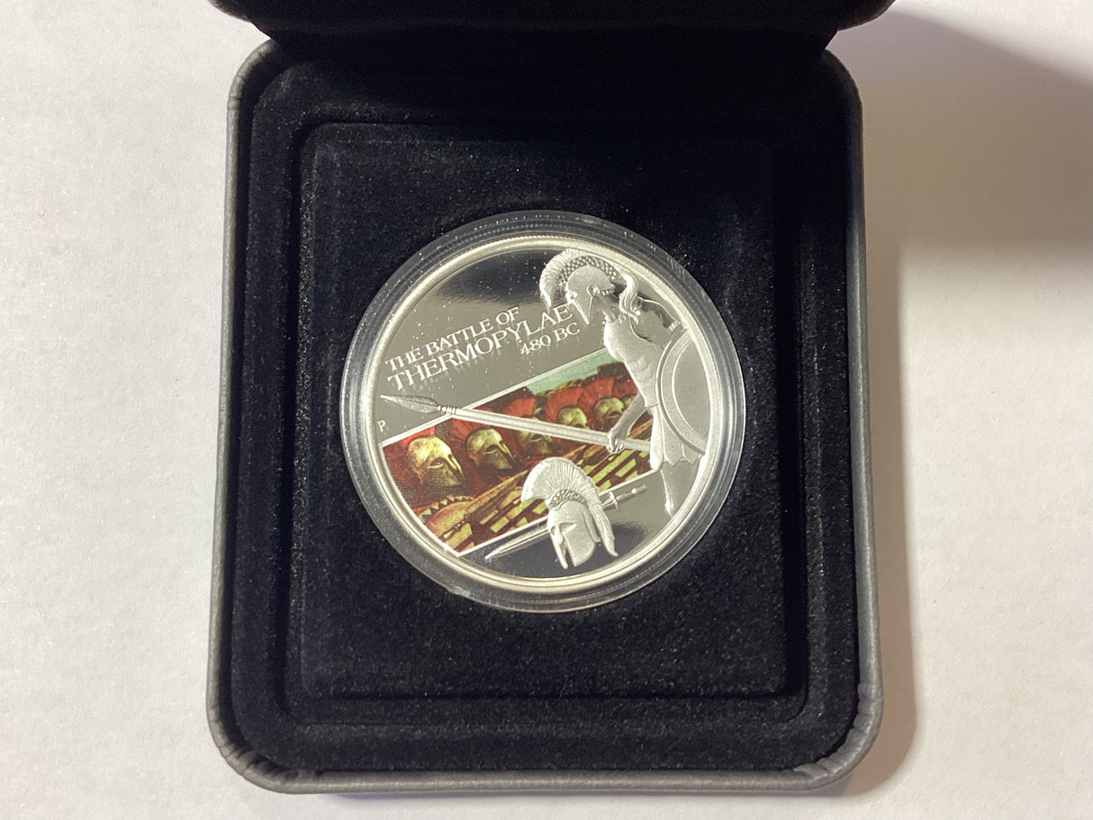 2009 $1 Famous Battles in History. Thermopylae 480BC. 1oz Silver Proof Coin.