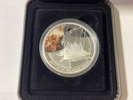 2009 $1 Famous Naval Battles. Battle of Salamis 480BC. 1oz Silver Proof Coin.