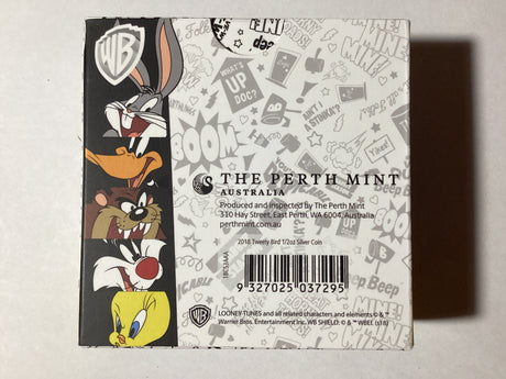 2018 50c 1/2 Ounce Silver Proof Coloured Coin. Looney Tunes. Tweety Bird.