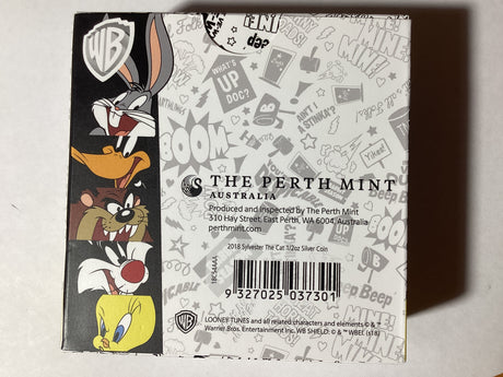 2018 1/2 Ounce Silver Proof Coloured Coin. Looney Tunes. Sylvester.