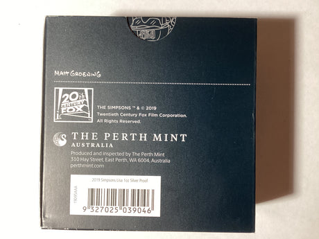 2019 $1 1oz Silver Proof Coloured Coin. The Simpsons. Lisa Simpson.