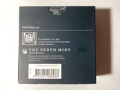 2019 $1 1oz Silver Proof Coloured Coin. The Simpsons. Donut.