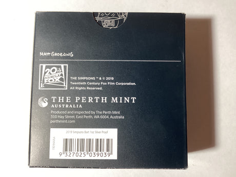 2019 $1 1oz Silver Proof Coloured Coin. The Simpsons. Bart Simpson.