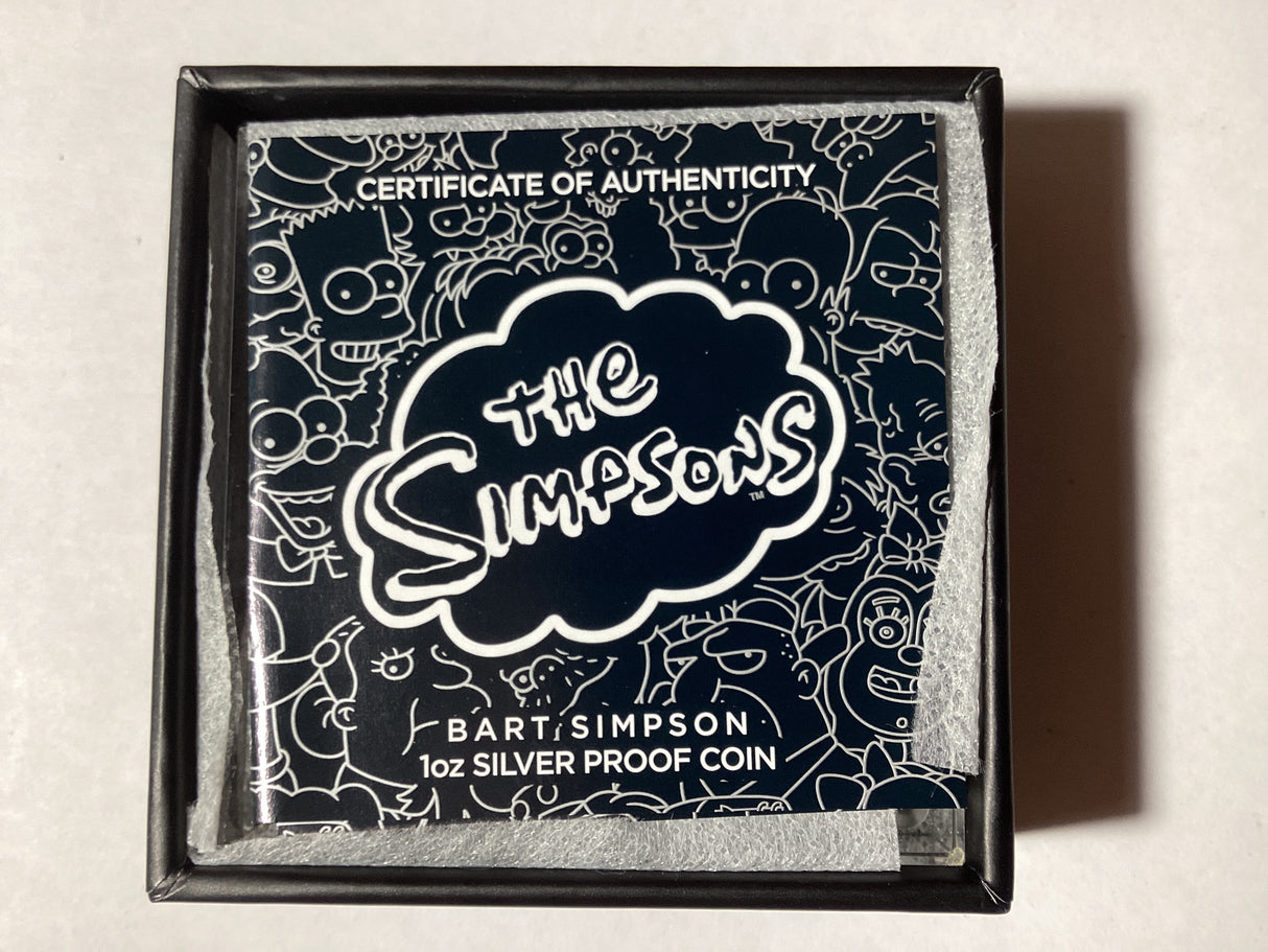 2019 $1 1oz Silver Proof Coloured Coin. The Simpsons. Bart Simpson.