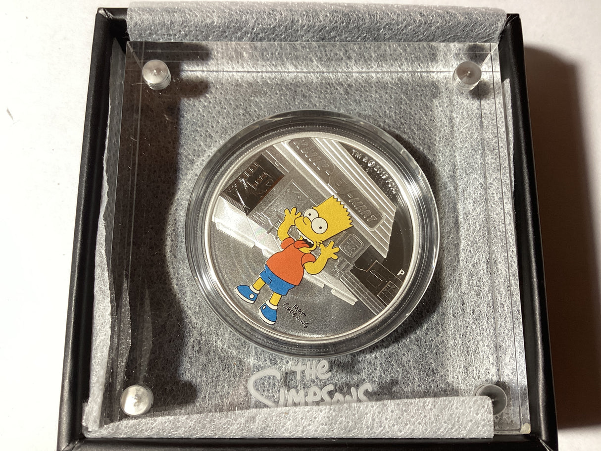 2019 $1 1oz Silver Proof Coloured Coin. The Simpsons. Bart Simpson.