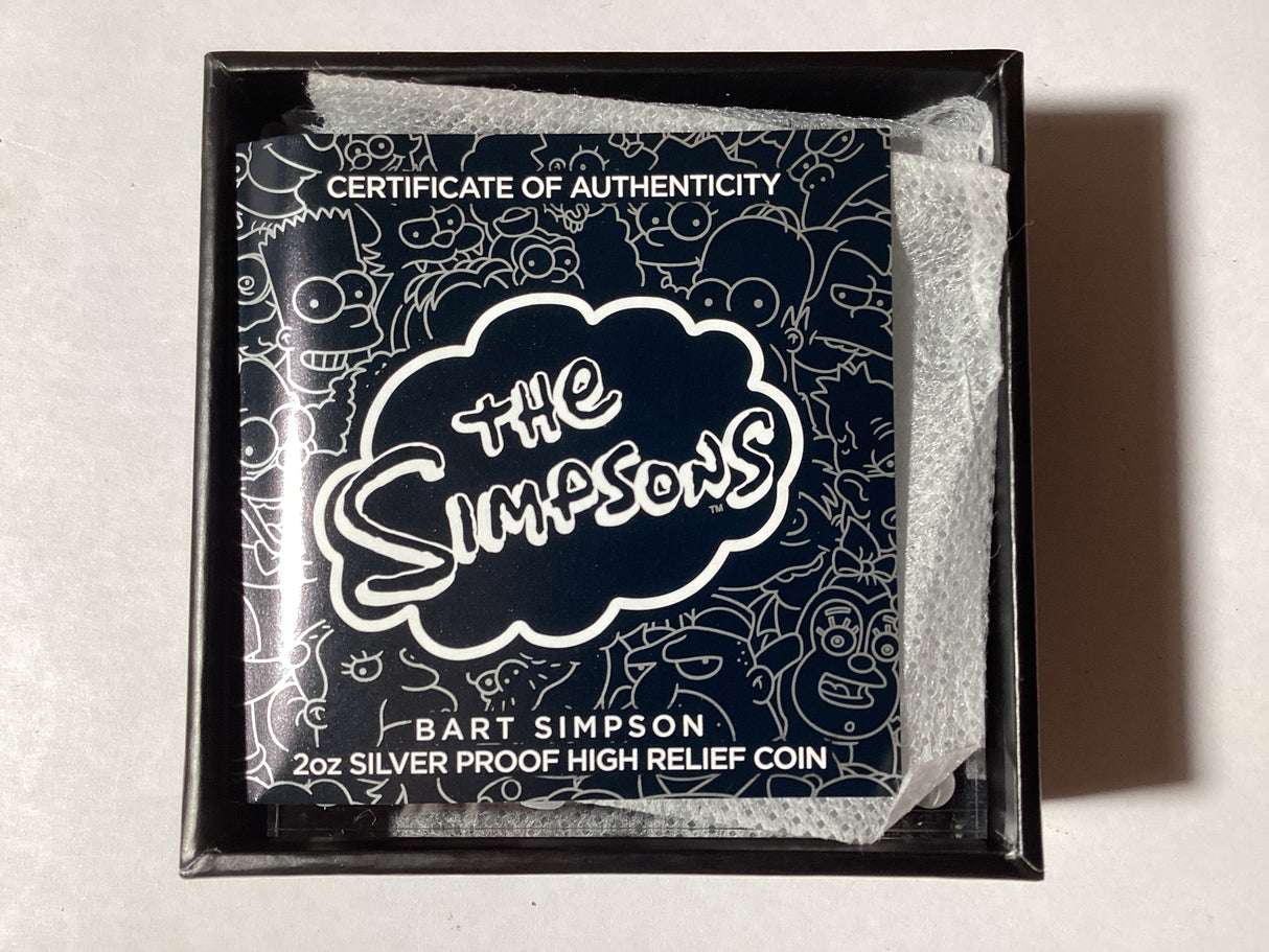 2022 $2 2oz Silver Proof High Relief Coin. The Simpsons. Bart Simpson.