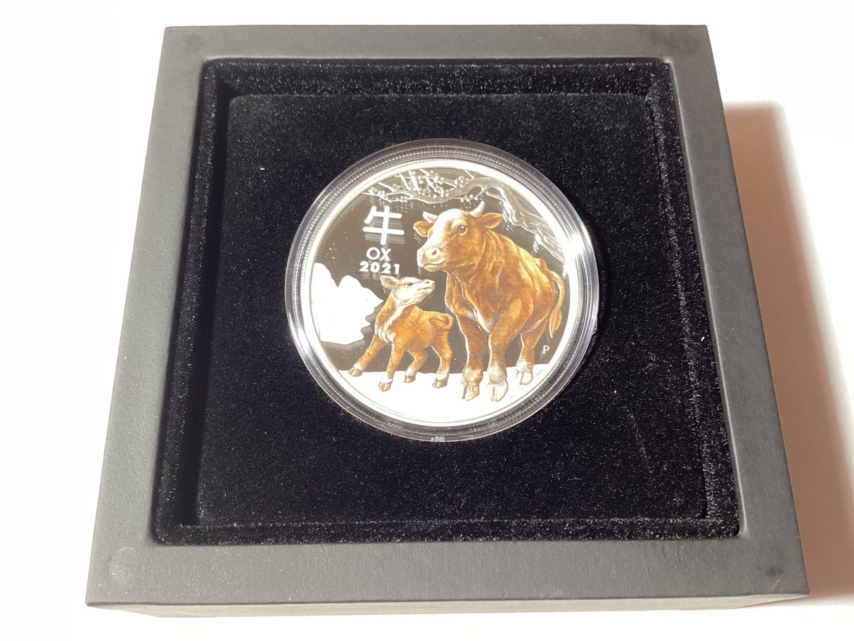 2021 $1 1oz Silver Proof Coloured Coin. Lunar Series. Year of the Ox.