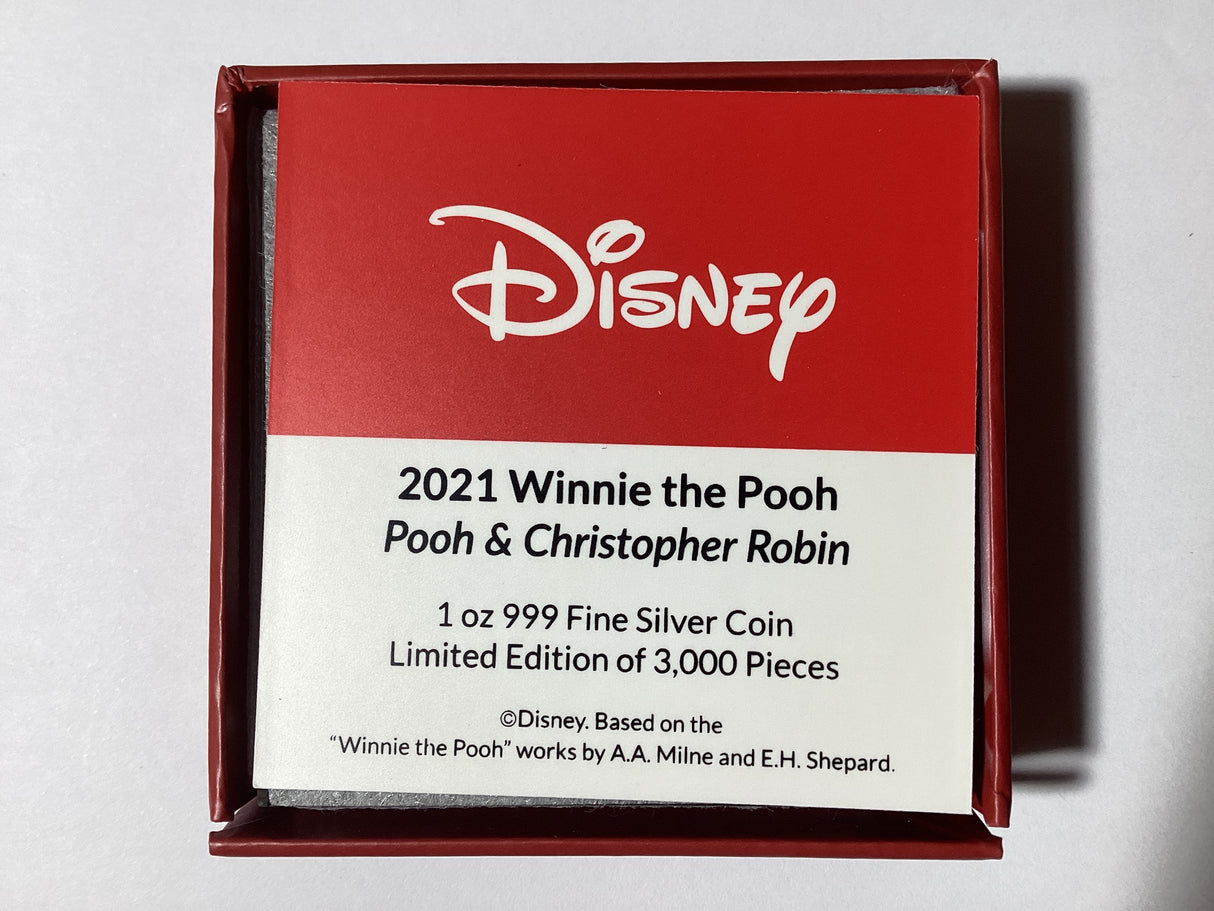 2021 $2 1oz Fine Silver Coin. Winnie the Pooh Series. Pooh and Christopher Robin.
