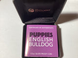 2018 50c 1/2oz Coloured Silver Proof Coin. Puppies Series. English Bulldog.