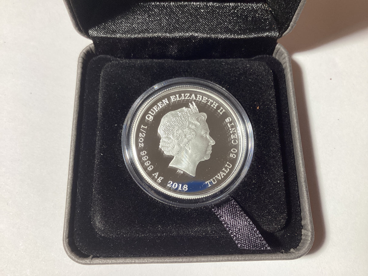 2018 50c 1/2oz Coloured Silver Proof Coin. Puppies Series. English Bulldog.