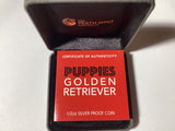 2018 50c 1/2oz Coloured Silver Proof Coin. Puppies Series. Golden Retriever.