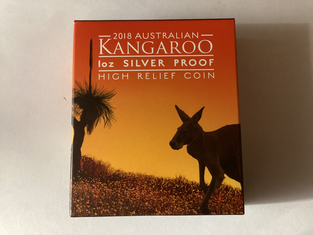 2018 $1 1oz Silver Proof High Relief Coin. Australian Kangaroo.
